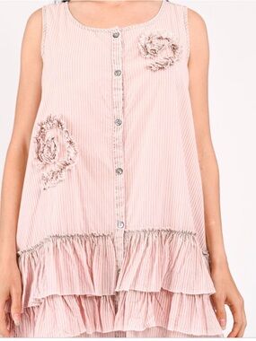Sleeveless Ruffle Button-Front Tunic in Soft Blush Pink